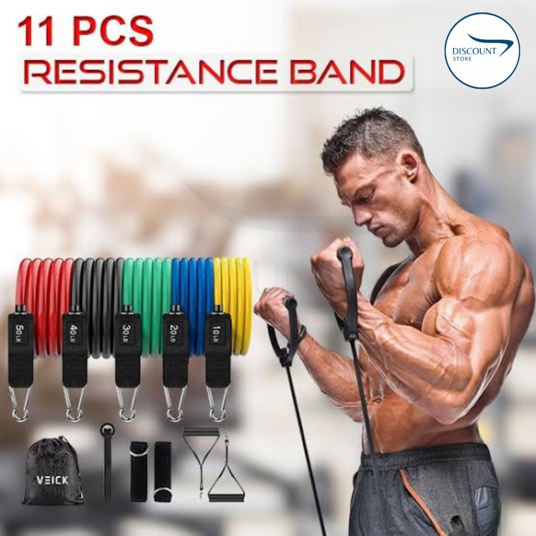 11 Pcs Fitness Resistance Bands Set - (IMPORTED)